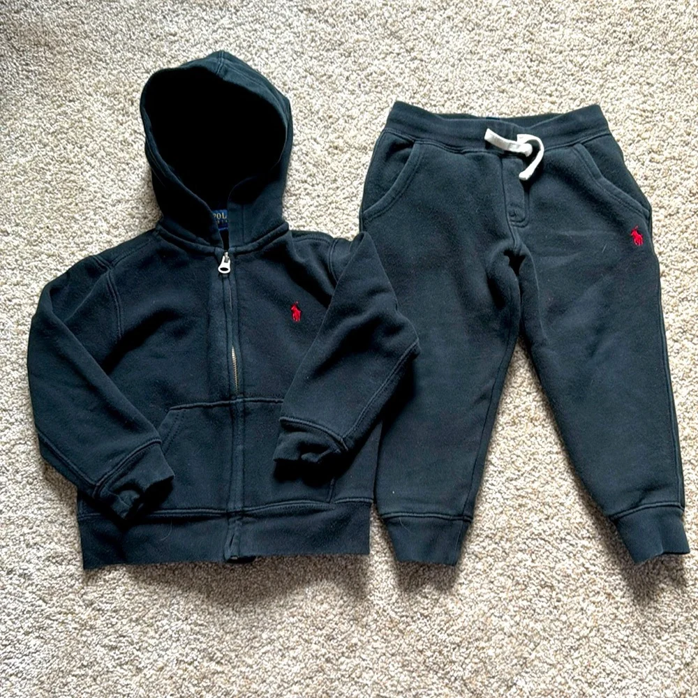2 Piece Toddler Boys Black Cotton Fleece Hoodie and Fleece Jogger Pant S…
